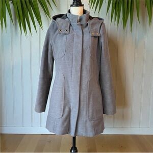 MERONA Gray Hooded Coat with High Snap Collar – Size M